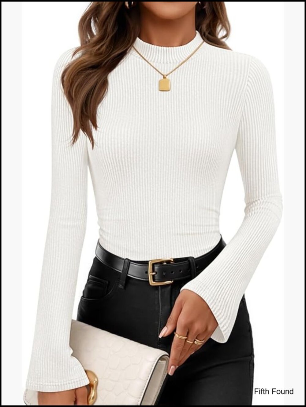 Long Sleeve Mock Neck Ribbed Tops - Business Casual Slim Fit Tunic